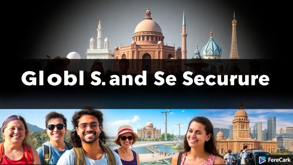 Reisende genießen verschiedene Aktivitäten im Ausland mit Versicherungsschutz.