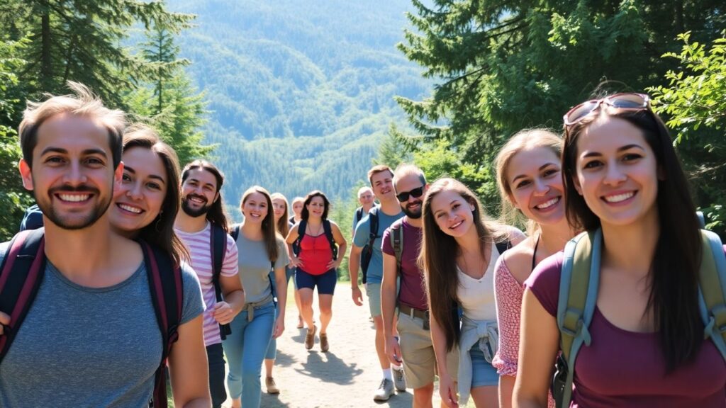 Gruppe reist sicher und glücklich zusammen