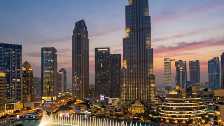 Dubai Skyline bei Sonnenuntergang mit Burj Khalifa